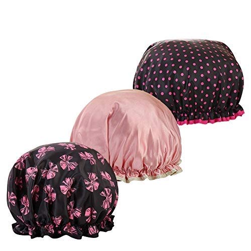 YOFASEN Shower Cap - 3 Pack Shower Hat Double Layers Bath Caps Waterproof Elastic Band Bath Kitchen Cap Bathing Hair Cap
