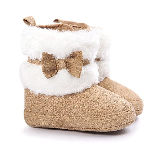 Estamico Baby Girl Plush Winter Snow Bowknot Boots Khaki US 3