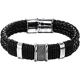 Forziani Original MARK WAHLBERG Bracelet - Premium Black Nappa Woven Leather Bracelet for Men - Size Large - Gift Box Packaged - Best Gift for Men