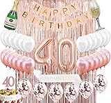Sllyfo 40th Birthday Decorations Party Supplies Kit - 40th Birthday Gifts for Women,40 Cake Topper|Banner|sash|Rose Gold Curtain Backdrop Props|Confetti Balloons|Champagne Balloon. (40)