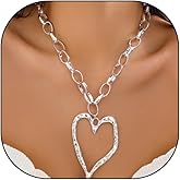 Y2k Large Heart Necklaces for Women Chunky Big Heart Pendant Necklace Exaggerated Layered Love Pearl Choker Necklace Set Dainty Statement Jewelry Gift