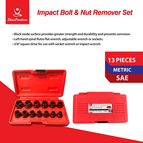 SharCreatives Impact Bolt & Nut Remover Set 13 pieces, Nut Extractor