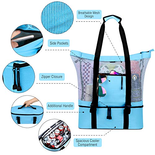 FITFORT Mesh Beach Tote Bag with Detachable Beach Cooler MAX Capacity