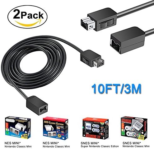 SNES Classic Controller Extension Cable 3M/10ft (2-PACK), SNES Extension Power Cord for Super Nintendo SNES Classic Edition Controller (2017) and Mini NES Classic Edition (2016)