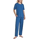 AvaLolita Women's Bamboo Viscose Pajama Set Boxy T-Shirt and Pants Lounge Outfit