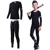 Tesuwel 2/3/4 Pcs Boys Girls Base Layer Athletic Compression Leggings and Shirts Thermal Underwear Set Running Pants Tights