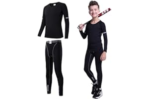 Tesuwel 2/3/4 Pcs Boys Girls Base Layer Athletic Compression Leggings and Shirts Thermal Underwear Set Running Pants Tights