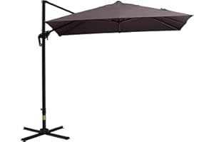 Outsunny 8' x 8' Square Patio Hanging Offset Umbrella with 360° Rotation, Aluminum Outdoor Cantilever Parasol with Crank & Ti
