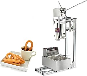 JIAWANSHUN 5L Commercial Churros Maker Spanish Churros Making Machine with 6L Electric Deep Fryer 5 Molds (220V)