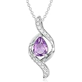 LONAGO Teardrop Amethyst Necklace 925 Sterling Silver for Women Infinity Birthstone Natural Stone Pendant Necklace Jewelry Gifts for Mom Christmas Birthday