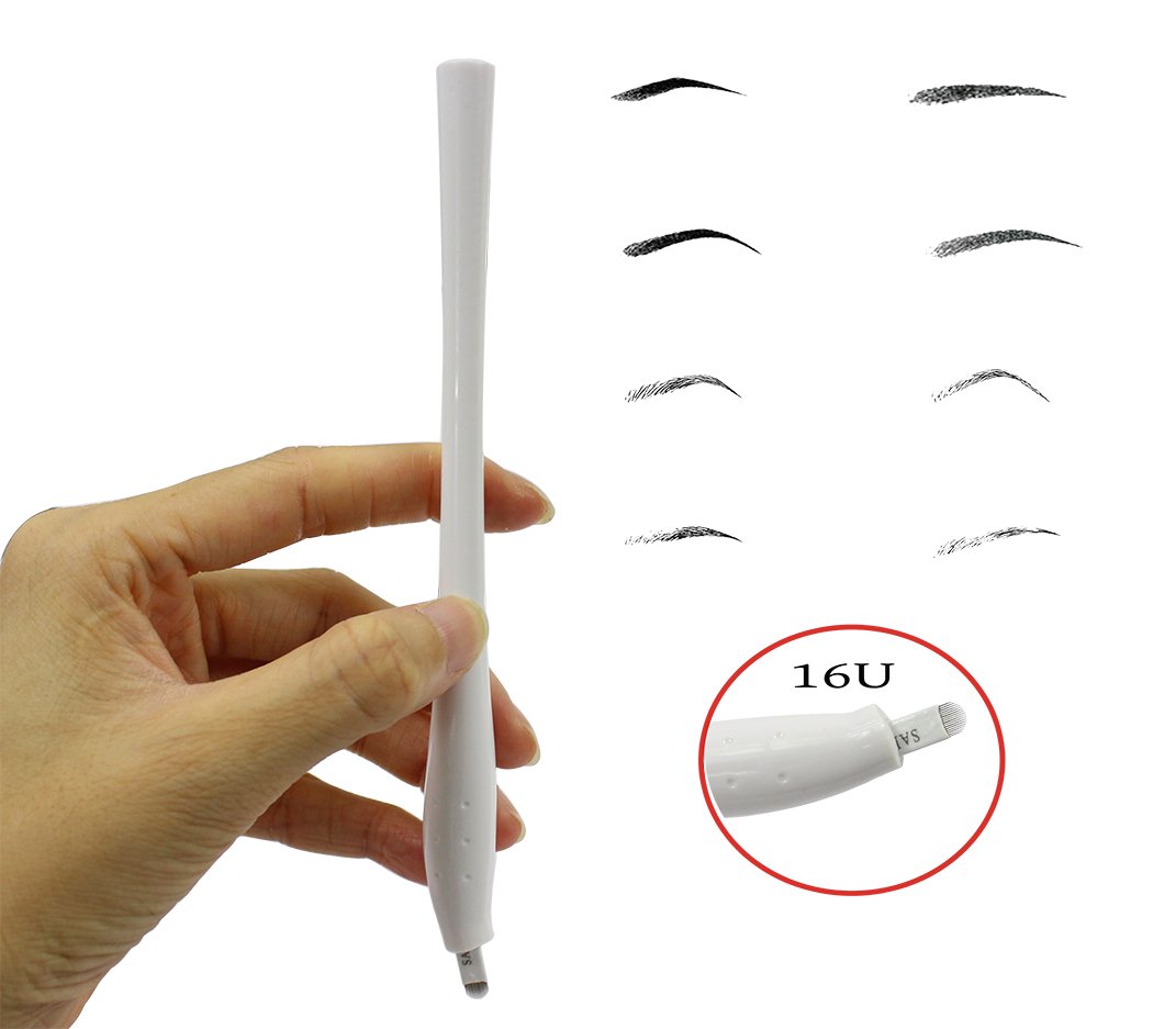 Xiaoyu 5PCS Professional Disposable Microblading Pen Manual Eyebrow Tattoo Pen Blade for Semi-permanent Makeup(16 U)