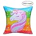 Basumee Unicorn Sequin Pillow with Insert,16 Flip Sequin Cushion Unicorn Party Decor(Rainbow/Silver)