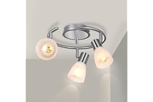 HiBay LED 3-Light Track Lighting Kit, Adjustable Ceiling Light Fixture Round, Modern Kitchen Spotlight with Glass Lampshade for Living Room Bedroom Hallway, E12 Base (Bulbs Not Included)