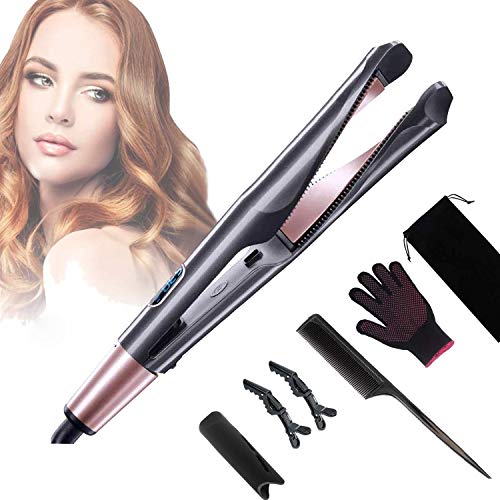 Hair Straightener Flat Iron for Hair Styling,2 in 1 Straightener and Curling Iron,Tourmaline Ceramic Flat Iron with LCD Display, Rotating Adjustable Temperature and Dual Voltage for All Hair Types