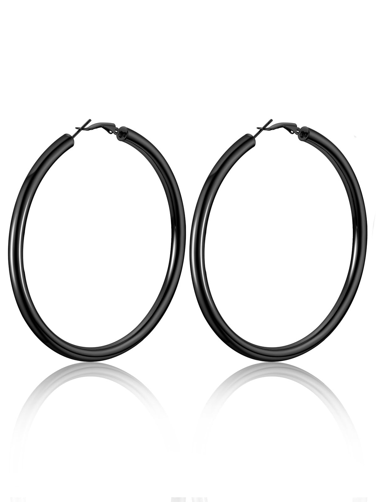 U7 Large Black Hoop Earrings For Girls Women Stainless Steel Circle Huggie Earring Clip On Earing