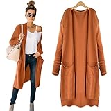 Long Cardigan Coat Women,Hemlock Pockets Sweater Ladies Knitting Cotton Cardigan Jacket Outerwear (XL, Orange)
