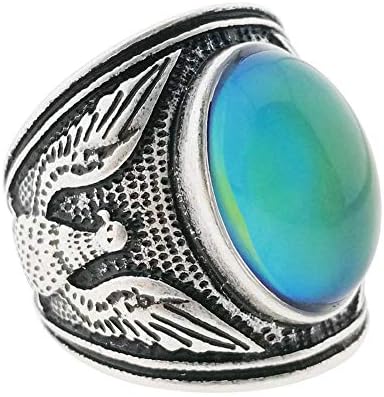 MOJO JEWELRY Mood Ring Changing Color for Adults Eagle Mens Ring Antique Sterling Silver Vintage Statement Rings
