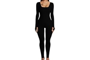 HOPYOP Sexy Long Sleeve Jumpsuit for Women, One Piece Ribbed Workout Rompers