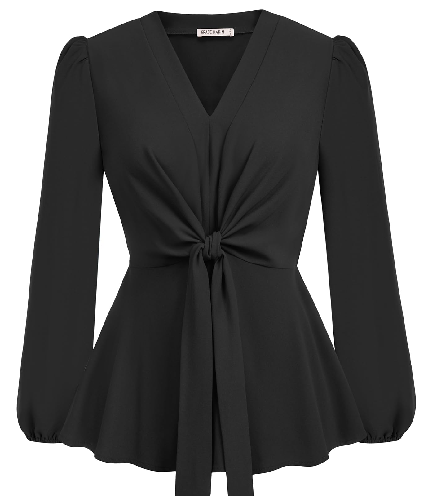 Women Black V-Neck Wrap Peplum Top