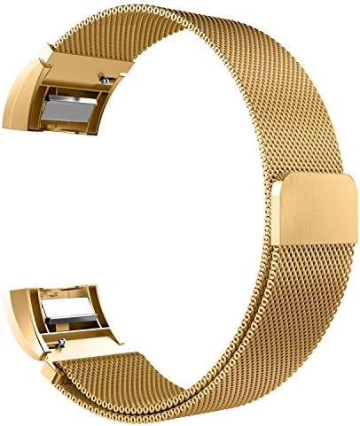 Glink Replacement Bands for Fitbit Charge 2, Stainless Steel Milanese Metal Wristband (5.5”-8.1”), Gold