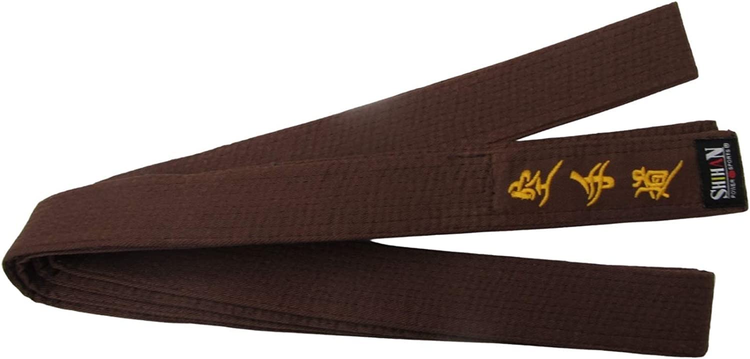 Brown Karate Belt with GOLD Embroidery in Japanese 260cm For Men/Women Karate, Kickboxing, Shotokan, Shito-Ryu, Goju Ryu, All Styles Of Martial Arts Karate Brown Belt Shihan Master Kenpo