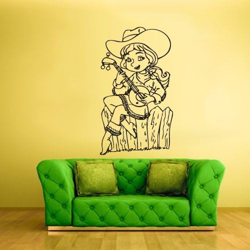 Wall Decal Mural Sticker Beautyfull Little Girl with Guitar Kids Nursery Cowboy Hat Retro Country Bedroom (Z2115)