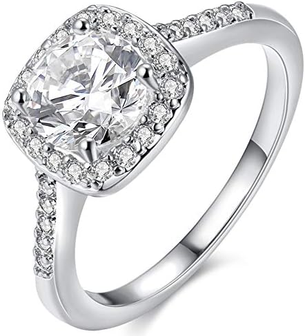 Women's Pretty 18K Gold Plated Princess Cut CZ Crystal Best Engagement Promise Rings for Her Anniversary Cocktail Arrow Wedding Bands Collection Jewelry Rings