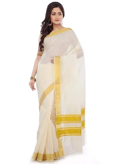 selvamani tex cotton kerala kasavu saree with running blouse 