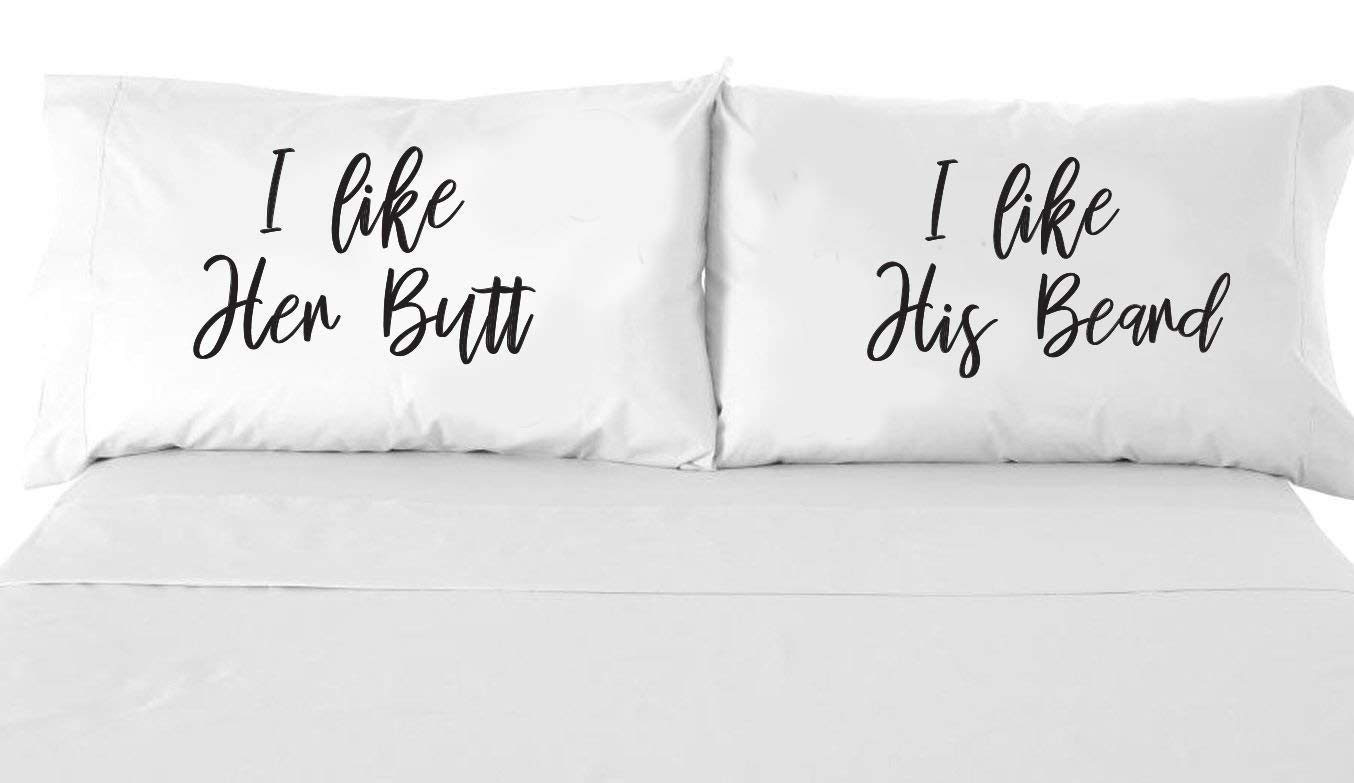 I Like Her Butt, I Like His Beard Pillowcases – Couples Pillow Cover Set, Long Pillow Cover, Romantic Bedroom Decor, Wedding
