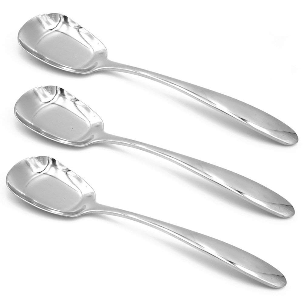 ERCENTURY Stainless Steel Soup & Dinner Spoons, Special Square Design, Mirror Polish, Large Size (7.32 Inches Length, 1.85 Inches Width, 0.11 Inch Thickness), Set of 3