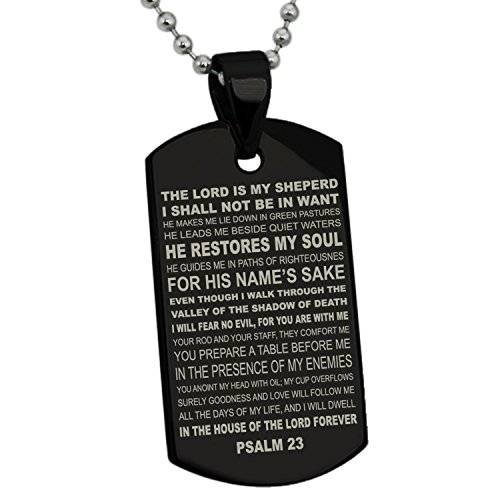 Black stainless steel psalms 23 bible verse dog tag