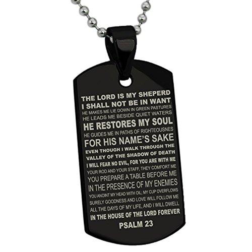 Black Stainless Steel Psalms 23 Bible Verse Dog Tag