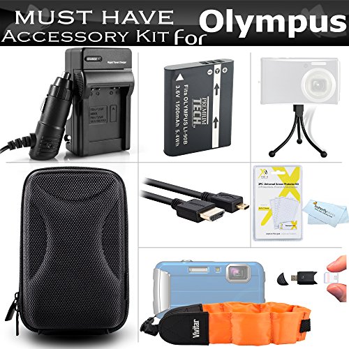 Must Have Accessory Kit For Olympus TOUGH TG-1 iHS, TG-1iHS, TG-2 iHS, TG-2iHS, TG-3 Waterproof Digital Camera Includes Extended Replacement (1500Mah) LI-90B, LI-92B Battery + Ac/Dc Charger + MiCRO HDMI Cable + USB Card Reader + Case + FLOAT STRAP + More