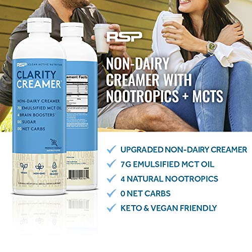 RSP Clarity Creamer - Non-Dairy Creamer with MCT Oil + Natural Nootropics, Keto Coffee Creamer & Brain Booster for Focus & Mental Clarity, Vegan, Non-GMO, Vanilla (31 Servings)