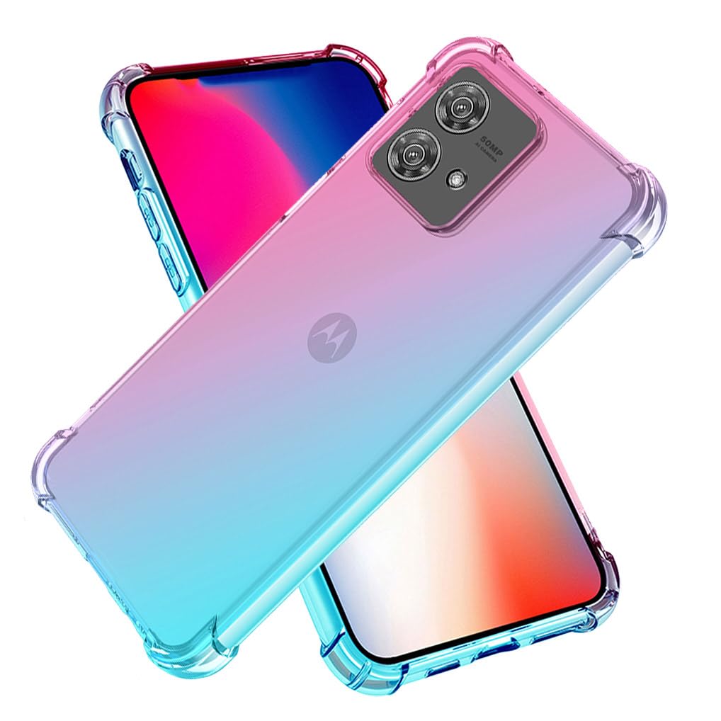 SEAHAI Case for Motorola Edge 40 Neo, Gradient Color Ultra-Slim Crystal Transparent Cover Clear Back [Anti-Yellow] Soft TPU Silicone Shockproof Bumper Cover, Pink/Green