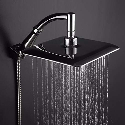 Rain Showerhead Stainless Steel Adjustable Extension Arm High Pressure Shower Head 22x22cm Square Ultra Thin Rainfall Bath Shower for Home Bathroom (Silver) - Thumbnail 5