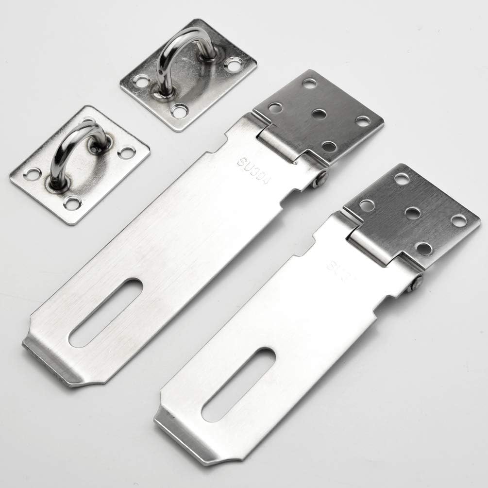 4 Pcs Security Door Locks Hasp Latches, Stainless Steel Safety Packlock Clasp with Screws for Cabinet, Furniture, Drawer, Cupboard (2 Pack 5 inch Padlock Hasp + 2 Pack 4 inch Padlock Hasp) - - 