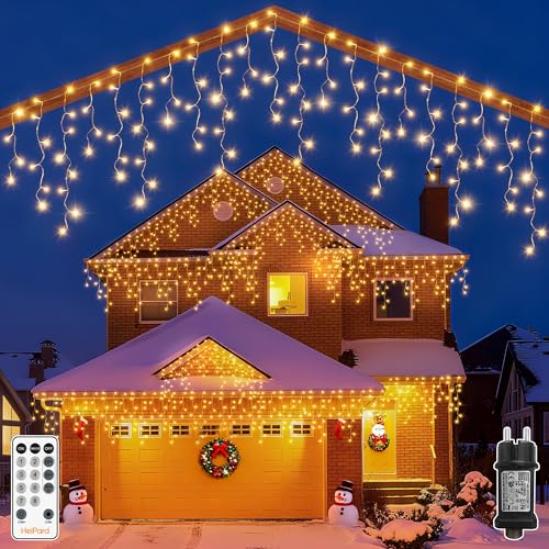 HeiPard Eisregen Lichterkette Außen 12m 486 LED Weihnachtsbeleuchtung Außen mit Stecker, 8 Leuchtmodi, Fernbedienung, Timer, Wasserdicht Lichtervorhang Aussen für Dachrinne, Geländer, Vorbau, Fenster thumbnail 1