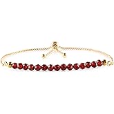 InfinityGemsArt Gemstones Bracelets For Women Birthstone Jewelry Micro Beads Beaded Stone Bolo Slider Crystals Bracelet, 14K Gold Plated Adjustable Chain