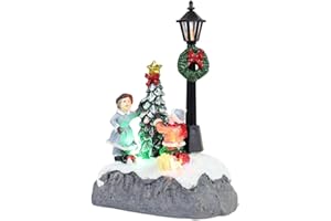 EUBUY Christmas Town Village Decorations, Battery Operated Resin Christmas Scene Village Houses Town with LED Light Christmas Ornament