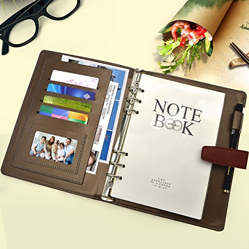 Leather Planner 6 Ring Binder Journal Pu Cover Daily Day Planner Refillable A5 Divider Inserts 2018 2019,lined Undated,164 Lined Beige Pages,8.11x5.5Inches by izBuy (Brown)