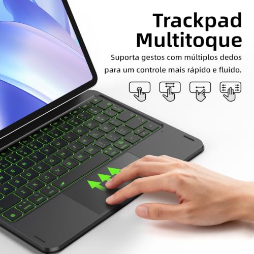 Capa com Teclado e Trackpad para iPad Air 11 Polegadas M4 2026/M3 2025/M2 2024, iPad Air 4ª/5ª 10,9 Polegadas, iPad Pro 11 Polegadas 4ª/3ª/2ª/1ª, Teclado Smart Connect com Layout Português, Preto