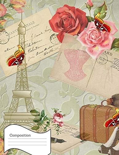 Composition: Vintage Notebook Paris, Shabby Chic Comp Book, College Ruled For Note Taking, Office,Projects