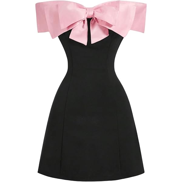 Amazon.com: QUYSMBE Elegant Black and White Bow Dress, Women's Sexy Off  Shoulder Dress with Bow Details, Suitable for Party Events : Clothing,  Shoes & Jewelry