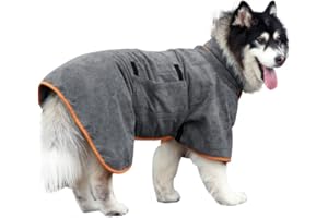 PERIFLOWIN Dog Drying Coat Bathrobe Towel, Microfibre Material Fast Drying Super Absorbent Dog Bath Robe, Pet Quick Drying Moisture Absorbing with Adjustable Collar and Waist