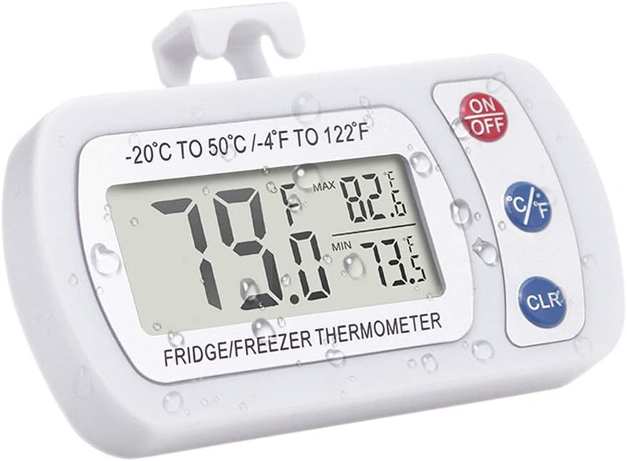 Digital Refrigerator Thermometer, TIAMAT Fridge/Freezer/Room Mini Thermometer with Hook for Hanging and Stand, IPX3 Waterproof, Easy to Read, Max/Min Temperature Record, for Kitchen, Home, Restaurants