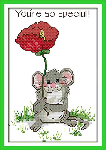 Cross Stitch Stamped Kits Quilt Pre-Printed Cross-Stitching Patterns for Beginner Kids Adults, Embroidery Crafts Needlepoint Starter Kits Little Mouse - Thumbnail 7