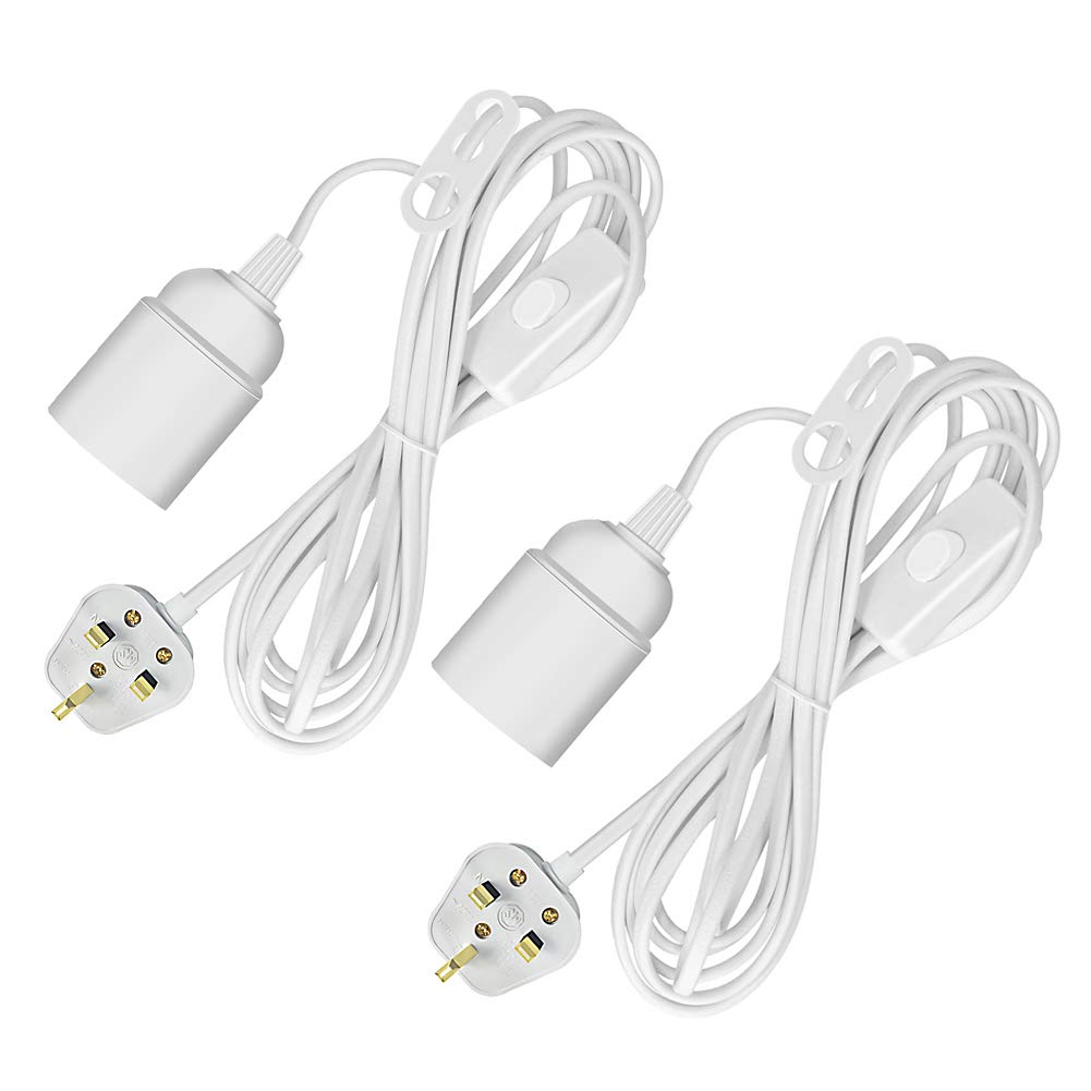 Pendant Light Ceiling Lighting, 2-Pack E27 Lamp Holder Suspended Hanging Light Fitting, 4.5M Cable Plug with On/Off Switch- UK Plug Screw Bulb Holders for Ceiling Lamps Table Floor Lights