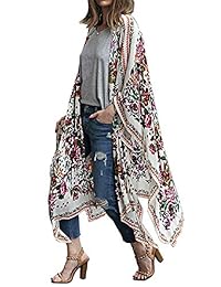 Temporada Oversize Chiffon de la mujer floral Loose Kimono chaqueta de punto Cover Up