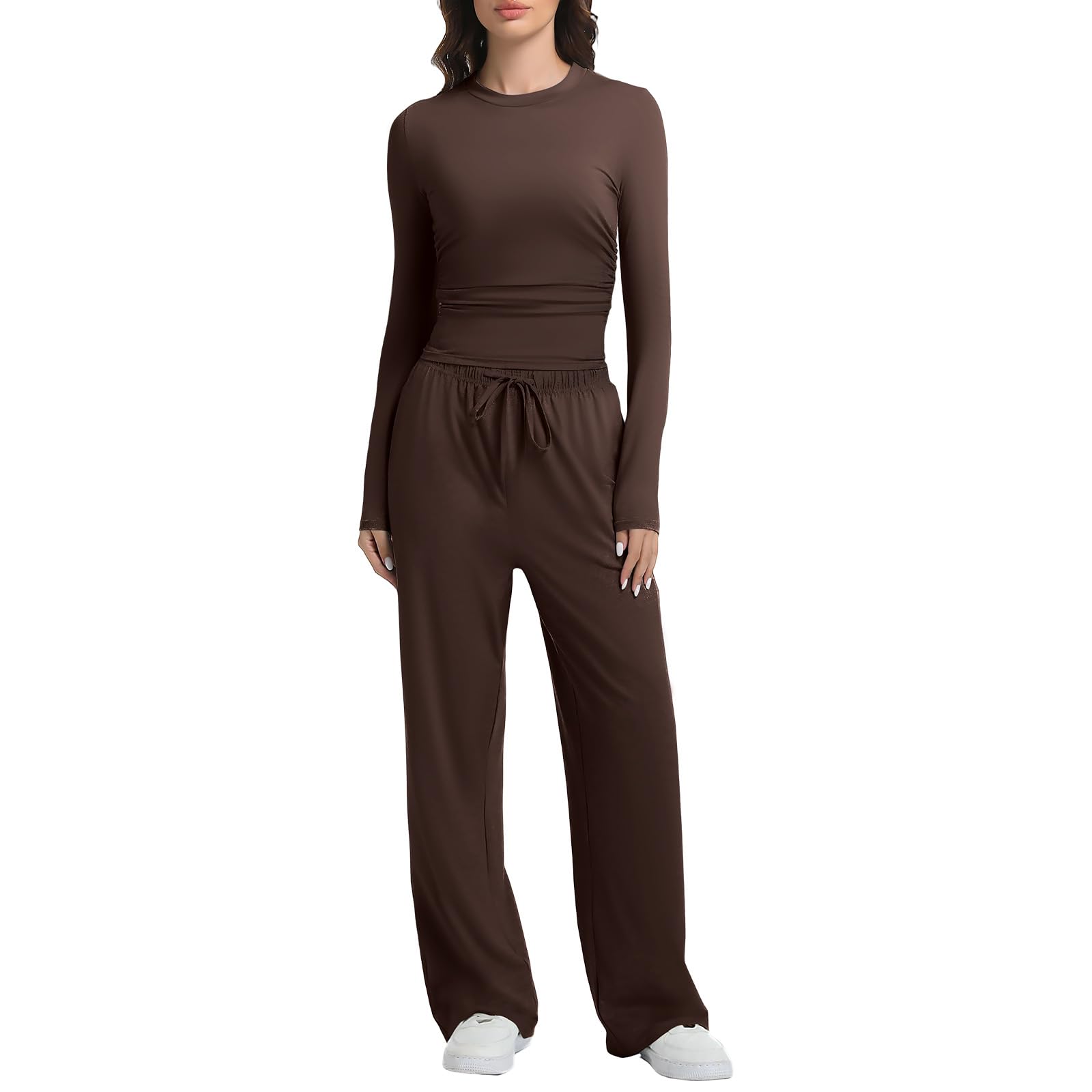 Photo 1 of **2 PANTS, NO SHIRT** 2 Piece Lounge Sets for Women Fall Outfits Wide Leg Tracksuits Womens Casual Loungewear (Coffee, Small)